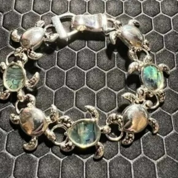 Turtle Bracelet with Green Abalone Stones 18K White Gold Plated - Picture 1 of 2